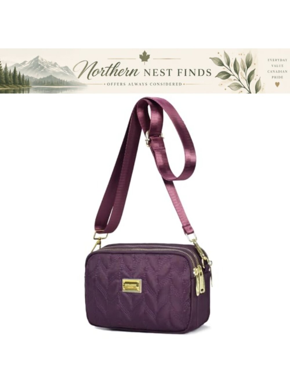 Quilted Nylon Crossbody Bag Adjustable Strap Small Purse Travel